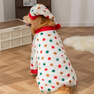 Large Dog Pajamas Soft Fleece Polka Dot Warm Winter Jumpsuit With Hat Cozy Sleepwear For Golden Retriever