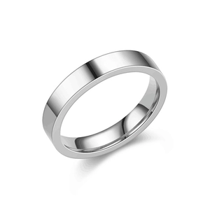Close-up of polished silver stainless steel ring band with high mirror finish