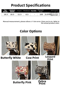 Size chart showing 18.5x11.5x8.5cm dimensions for casual crossbody butterfly bags