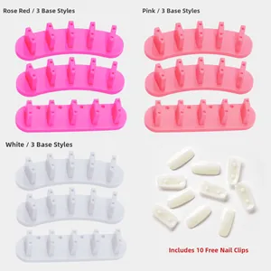 Nail art display base set with three bases and 10 white clip-on tips in four color options