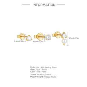 Detail specifications for 925 sterling silver opal pearl and cubic zirconia stud earrings