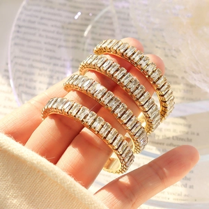 C-Shaped Earrings Titanium Steel 18K Gold Plated Rectangle Zircon Inlaid French Ins Style Vintage Luxury Jewelry For Women