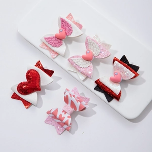 Girls Valentine Glitter Bowknot Hair Clip Heart Wings Sequin Alligator Clip Sweet Kids Hair Accessories