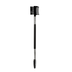 Cepillo de cejas doble con peine de pestañas y goupillon en color negro y plateado