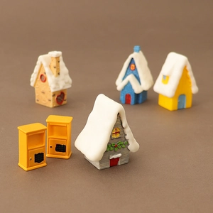 Miniature Christmas snow houses and mailbox figurines set for festive DIY decor
