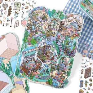 3D scenic house stickers for creative scrapbooking with DIY furniture and decor kit