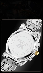 Detail view of OLEVS watch stainless steel back with 3ATM water resistance engraving