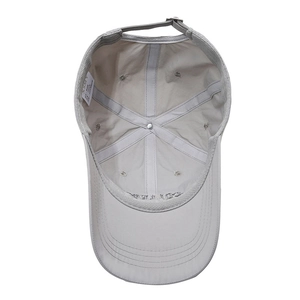 Light gray breathable mesh baseball cap with internal sweatband and adjustable buckle