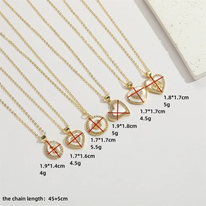 Golden 14K plated shell necklaces with heart and oval pendants and zircon accents
