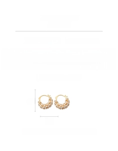 Macro detail of 18k gold plated round pearl hoop earrings with zircon stones and 2cm width
