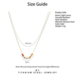 18K gold plated titanium steel necklace with natural freshwater pearl size guide display
