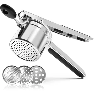 304 Stainless Steel Potato Ricer And Masher With Silicone Handle Interchangeable Discs Professional Manual Kitchen Tool