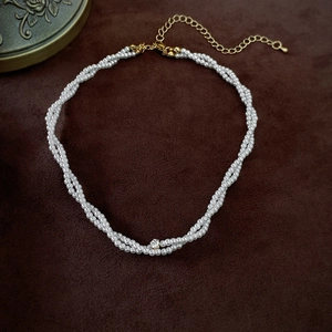 Imitation Artificial Pearl Twist Choker Necklace Layered Copper Zircon French Retro Elegant Clavicle Chain For Women Jewelry Gift