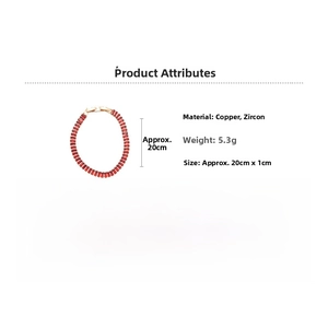 Detailed view of 18k ruby red zircon bracelet showing dimensions and product parameters