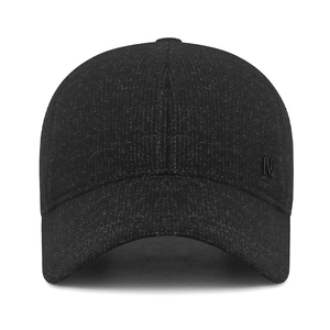 Men's winter wool baseball cap with ear flaps and black metal N logo in textured black