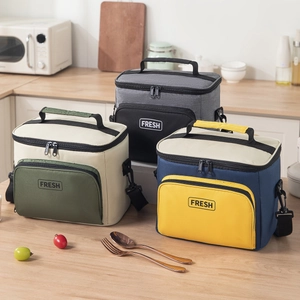 Insulated Lunch Bag Oxford Cloth Thermal Cooler Tote Large Capacity With Adjustable Shoulder Strap For Picnic Office School