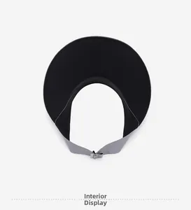 Detail view of the black sun hat interior showing sweatband and adjustable buckle