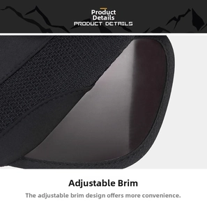 Detail shot of the retractable sun visor brim on a black outdoor sports sun hat