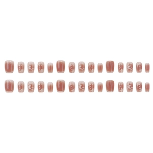 Elegant French gradient pink press-on nails with white cherry blossom floral patterns
