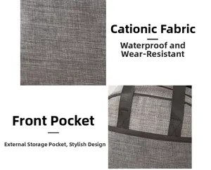 Detail of waterproof cationic fabric lunch bag with external storage pocket