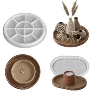 Silicone Tray Mold Beaded Artificial Pearl Edge Round Oval Plate Casting Tools DIY Resin Plaster Decor Storage Organizer Dish