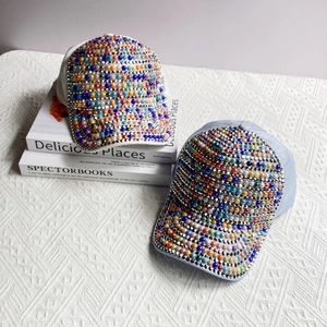 Chic baseball cap with colorful pearls and rhinestones decoration for women