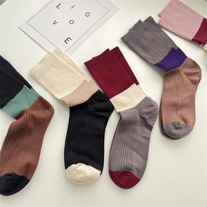 Soft autumn winter cashmere socks in vintage retro color block stripe patterns