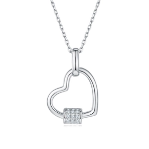 Elegant S925 sterling silver heart pendant necklace with shimmering moissanite accents
