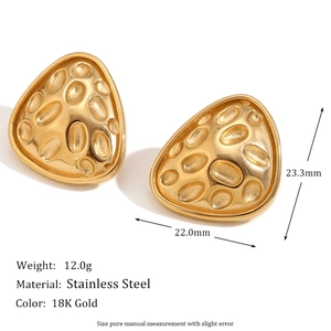 Irregular triangle 18K gold-plated stainless steel stud earrings with hammered texture
