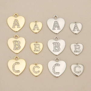 Copper Heart Initial Pendant Zirconia Inlaid Gold Silver Plated Alphabet Charm For DIY Necklace Earring Jewelry Making Accessory