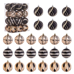 Detailed set of 24 assorted 6cm Christmas balls with gold and silver glitter patterns