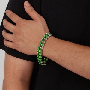 Men's hip hop punk titanium steel bike chain bracelet in green and silver