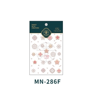Detail of MN-286F matte nail stickers with pink and gold mandala floral patterns