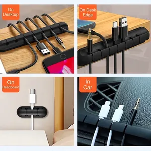 Silicone desktop cable organizer for desk edge, bedside, and car dashboard placement