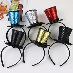 Set di 6 cerchietti con mini cilindro di paillettes per Halloween e feste a tema vivaci