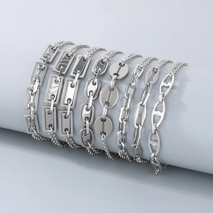 Set of six silver stainless steel pig nose and link chain bracelets for women