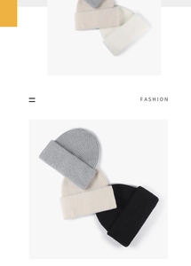 Detailed close-up of thick ribbed knit beanies in grey, beige, and black for winter wear