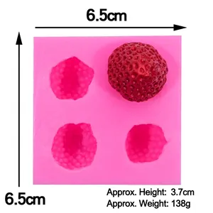 Pink 3D strawberry silicone mold for chocolate and fondant DIY crafts, 6.5cm square size