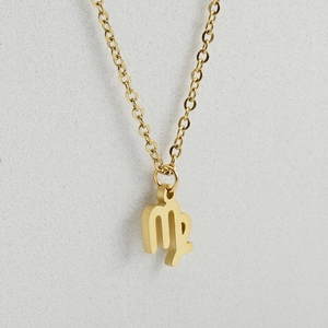 Collana in acciaio inossidabile placcato oro 18K con ciondolo segno zodiacale Vergine