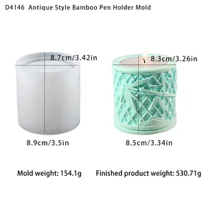 Molde de silicona con relieve de bambú para portalápices de resina o yeso y organizador de mesa