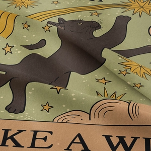 Bohemian black panther tapestry with starry sky and Make a Wish text print for wall decor