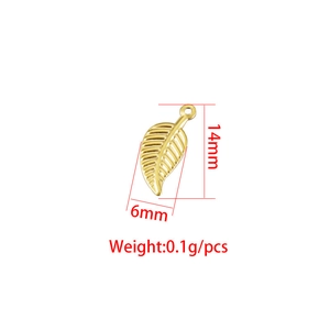 Golden mirror stainless steel leaf pendant for DIY jewelry with size and weight details