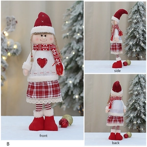 Detailed views of a Christmas girl plush doll showing front, side, and back textures