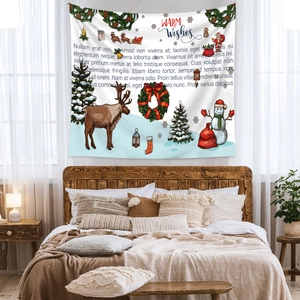 Detail of Christmas tapestry with warm wishes and hand-drawn festive reindeer and snowman