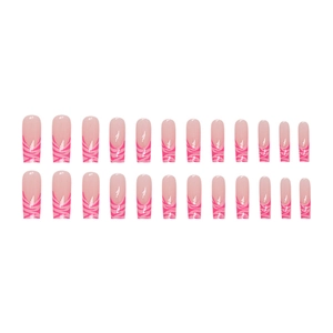 Pink zebra stripe French press-on nails 24pcs long coffin shape sweet ins style design