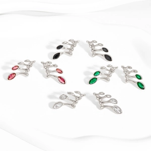 Polished silver leaf ear cuffs with colorful zircon stones in four vibrant color options