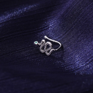 Fashionable snake-shaped U-shaped faux nose ring with green zircon stones for women