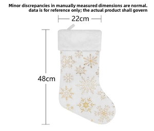 Chaussette de Noël blanche avec sequins dorés et revers en peluche, vue de détail 48cm
