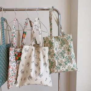 Sac Fourre-Tout En Toile À Motif Floral Sac À Main Rétro En Coton Pour Femmes Shopping Décontracté Style Littéraire Écologique