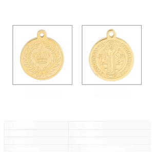 Detailed specs of 15mm gold stainless steel Saint Benedict religious crown pendant